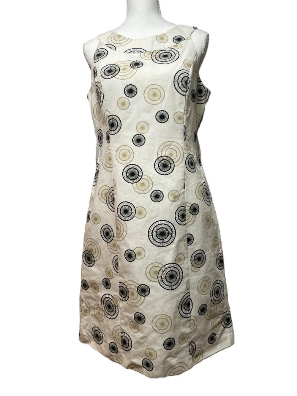 By Tweed Cream Sleeveless Dress With Stylist Circles. Sz 10. NWT 100% Cotton